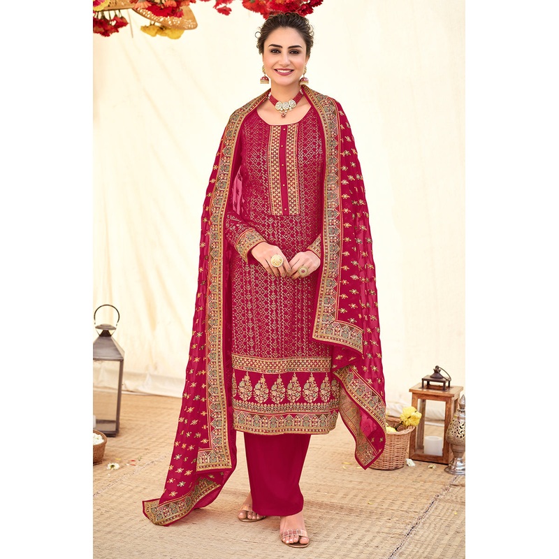 Hot Pink Blooming Georgette Pakistani Style Salwar Suit
