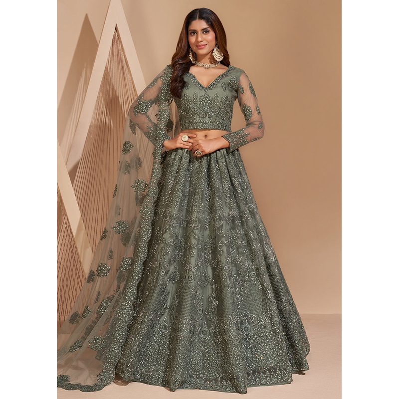 Laurel Green Designer Bridesmaids Wedding Lehenga Choli