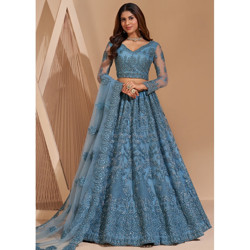 Light Blue Designer Bridesmaids Wedding Lehenga Choli