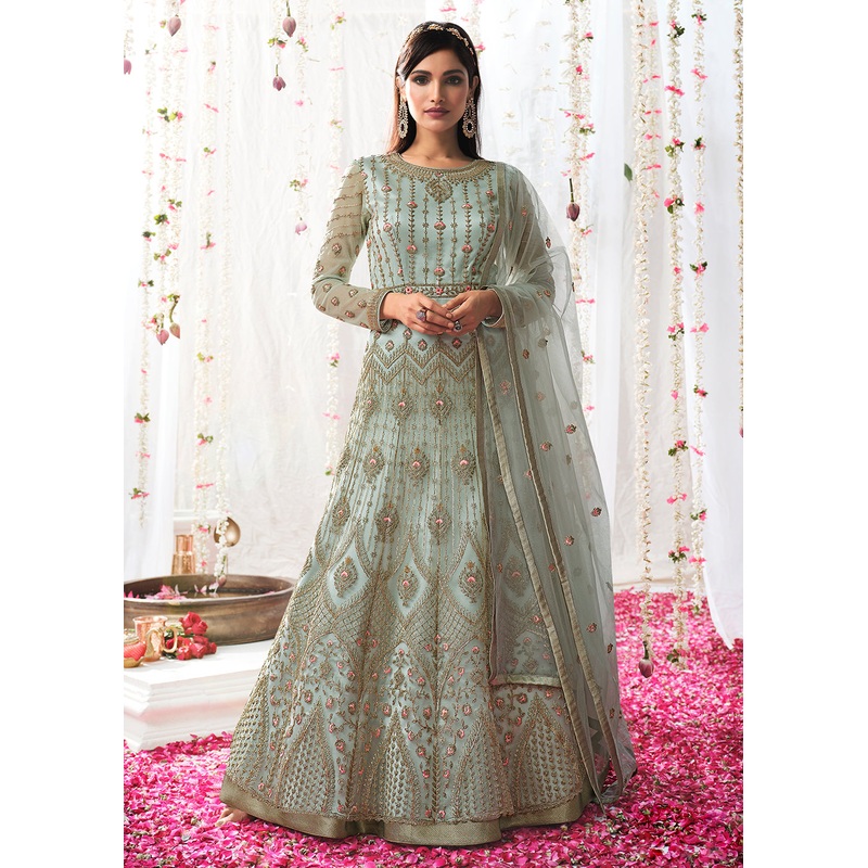 Light Blue Wedding Festive Floor Length Anarkali Suit