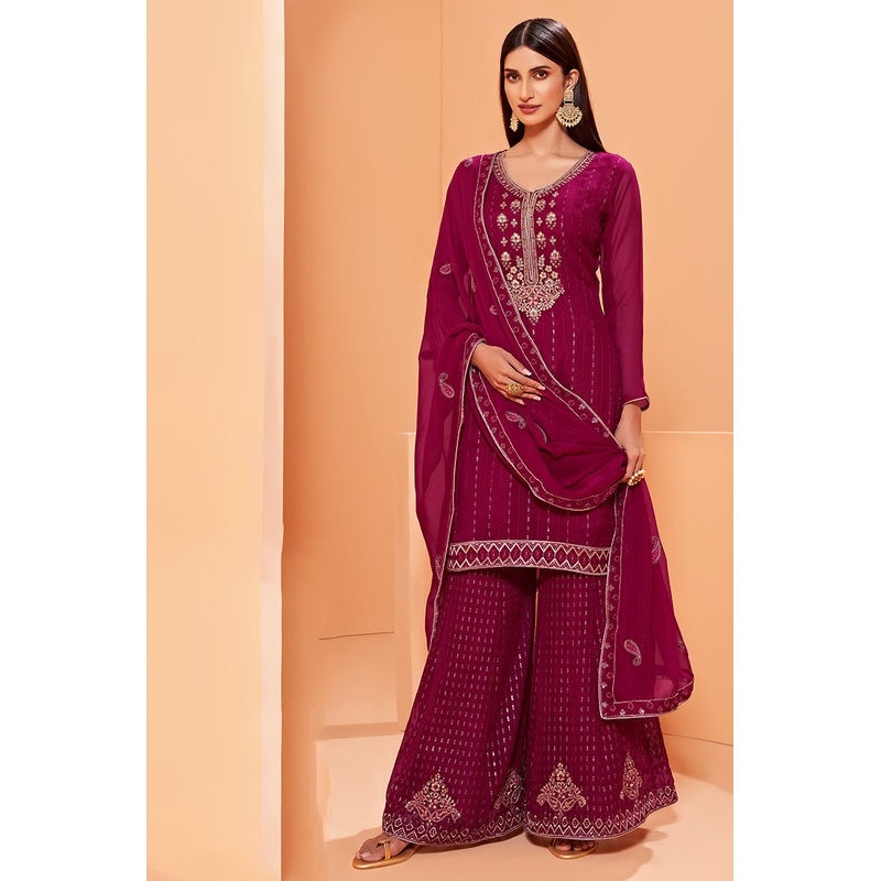 Magenta Designer Pakistani Style Sequins Sharara Suit