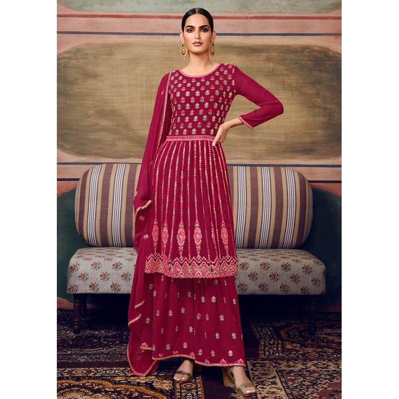 Magenta Pink Designer Gharara Style Festive Sharara Suit