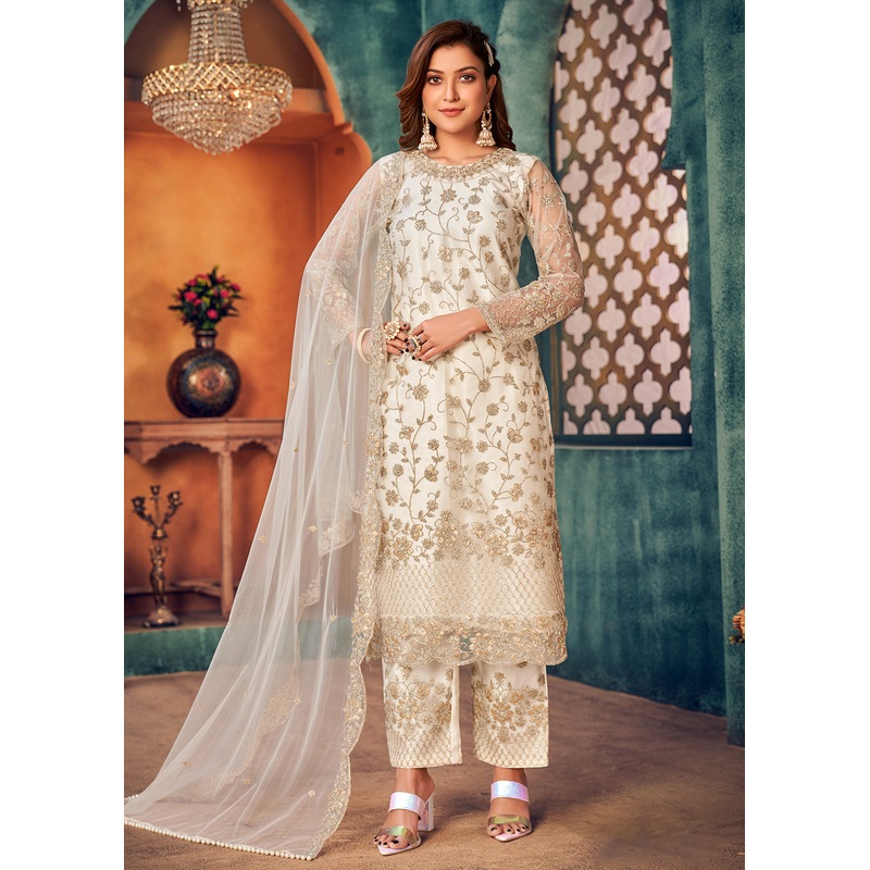 Magnolia White Layered Festive Pant Style Salwar Suit