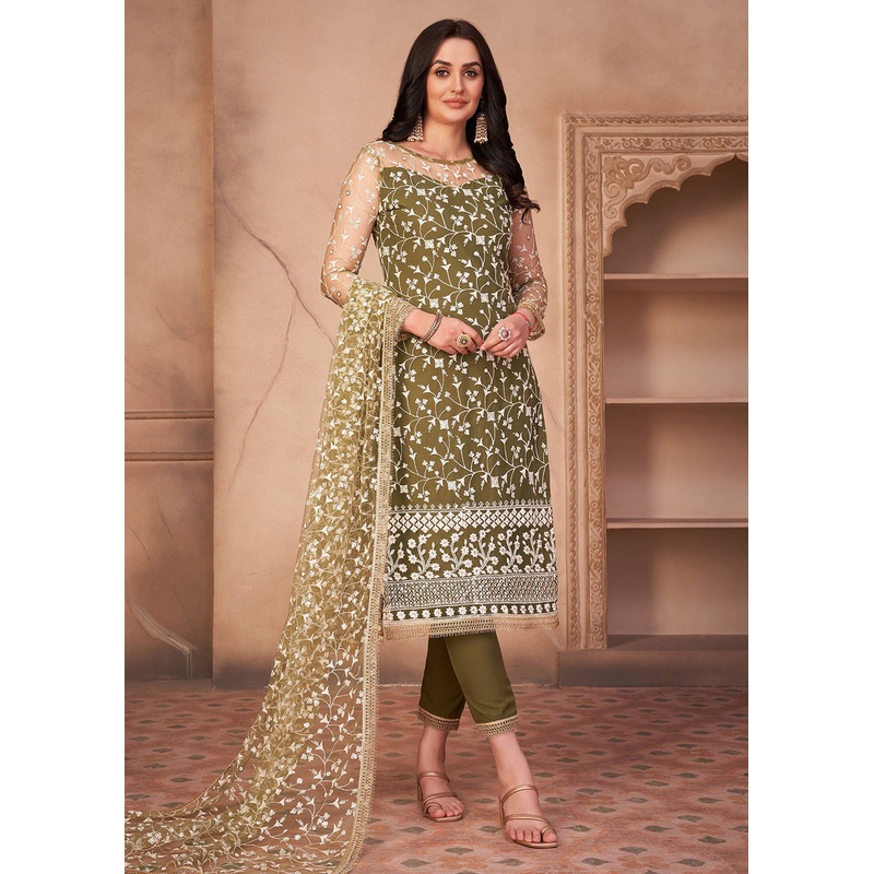 Mahendi Green Mono Net Festival Wear Pant Suit
