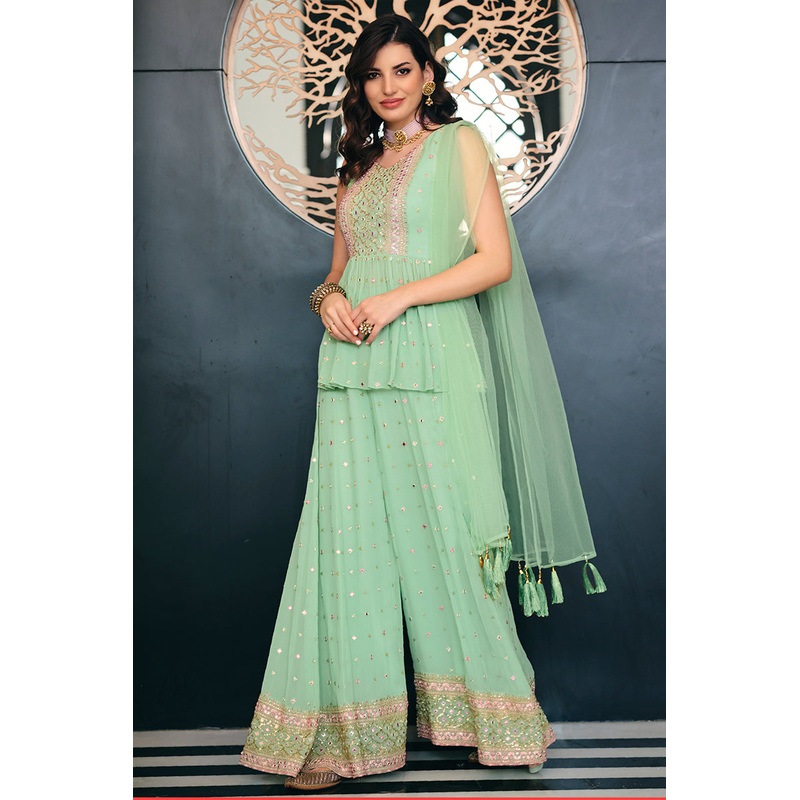 Mint Green Palazzo Style Peplum Sharara Suit
