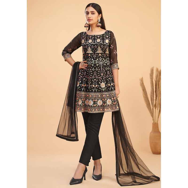 Multi Thread Black Flared Style Pant Salwar Suit