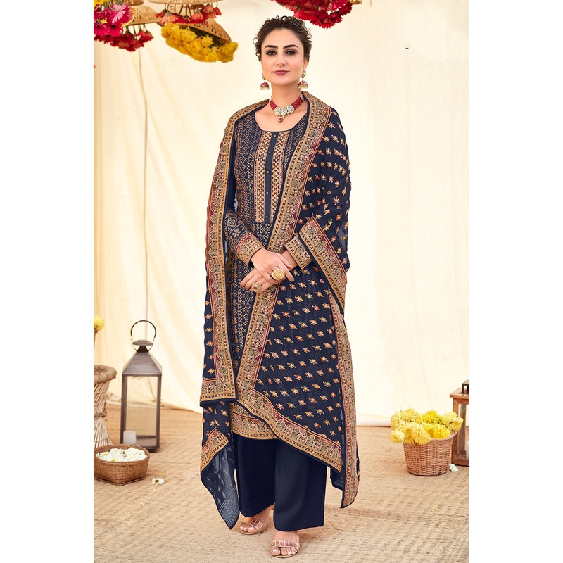 Navy Blue Blooming Georgette Pakistani Style Salwar Suit