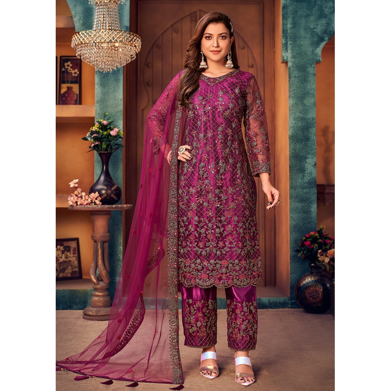 Pearlescent Purple Layered Festive Pant Style Salwar Suit