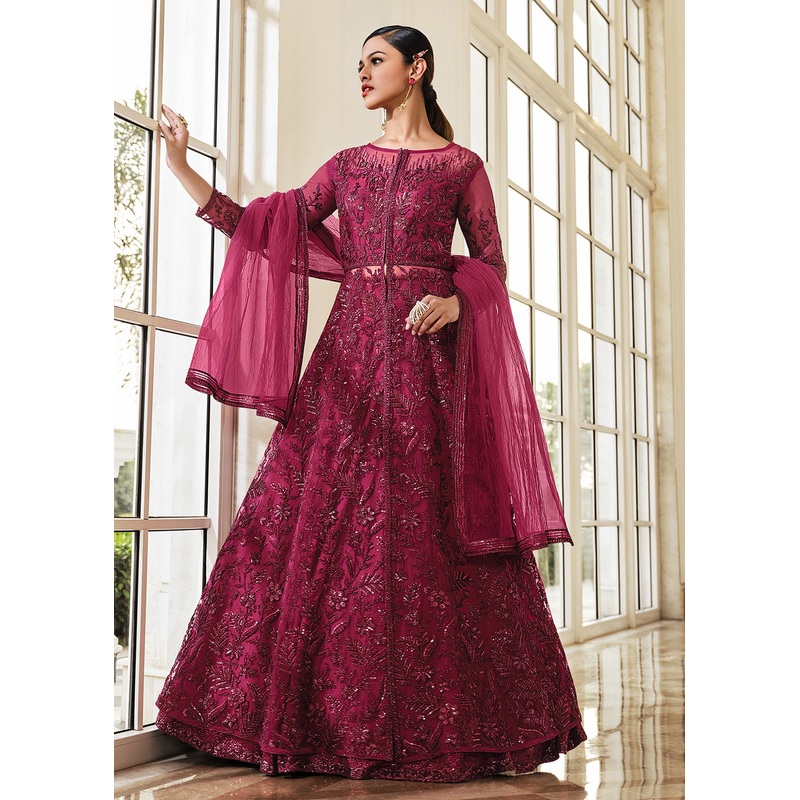 Pink Lehenga/Pant Style Embroidered Designer Anarkali Suit