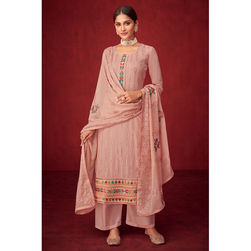 Pink Sequins & Thread Embroidered Georgette Salwar Suit