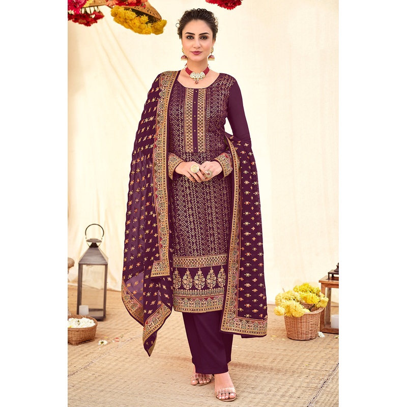 Plum Purple Blooming Georgette Pakistani Style Salwar Suit