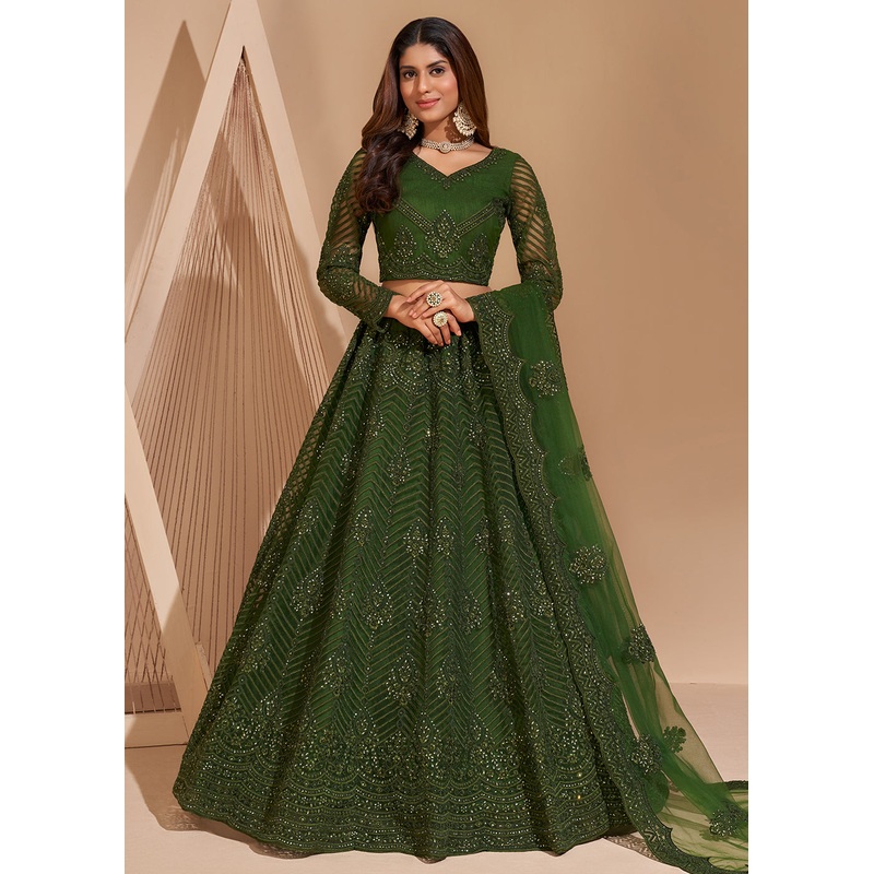 Pretty Green Designer Bridesmaids Wedding Lehenga Choli