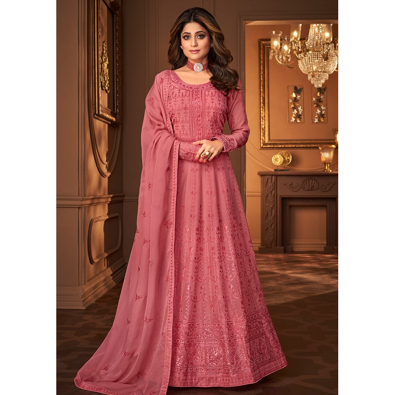 Pretty Pink Indian Embroidered Shamita Shetty Anarkali Suit