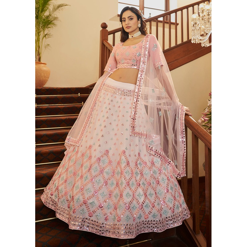 Soft Pink Sequins & Gota Patti Work Georgette Lehenga Choli