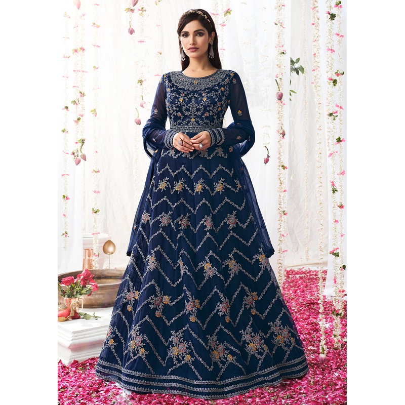 Space Blue Wedding Festive Floor Length Anarkali Suit