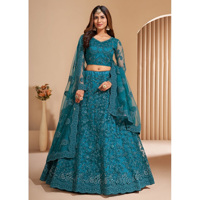 Teal Blue Designer Bridesmaids Wedding Lehenga Choli