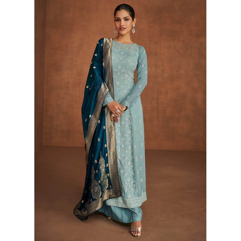 Wonderful Blue Eid/Festive Palazzo Style Salwar Suit