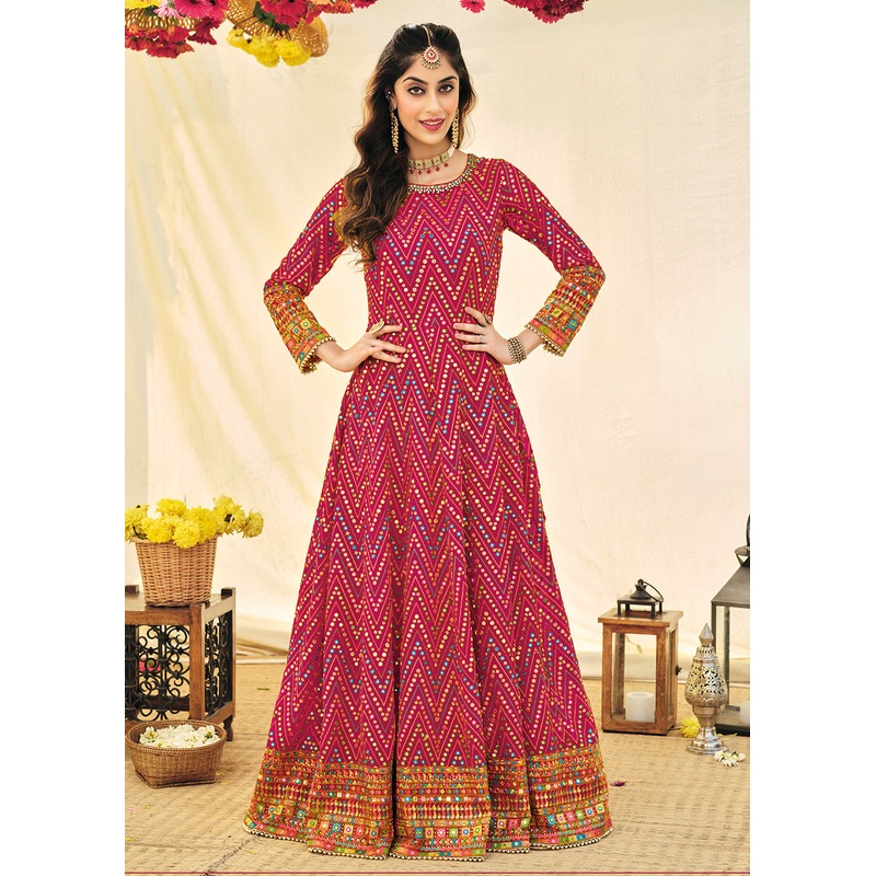 Adorning Pink Embroidered Georgette Anarkali Suit