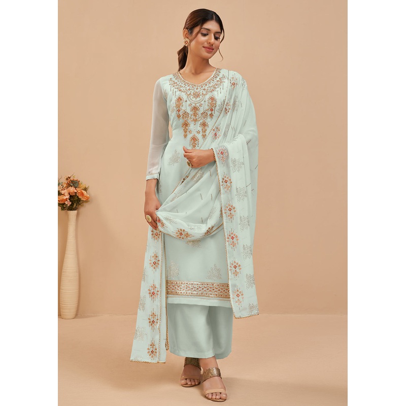 Baby Blue Beautifully Embroidered Elegant Salwar Kameez