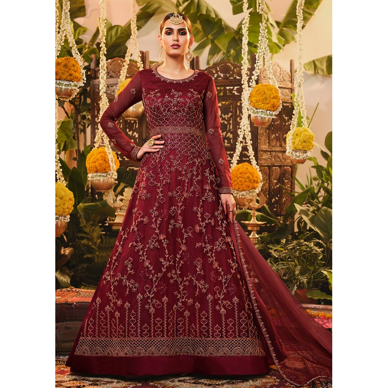 Beautiful Bright Red Embroidered Designer Floor Length Anarkali