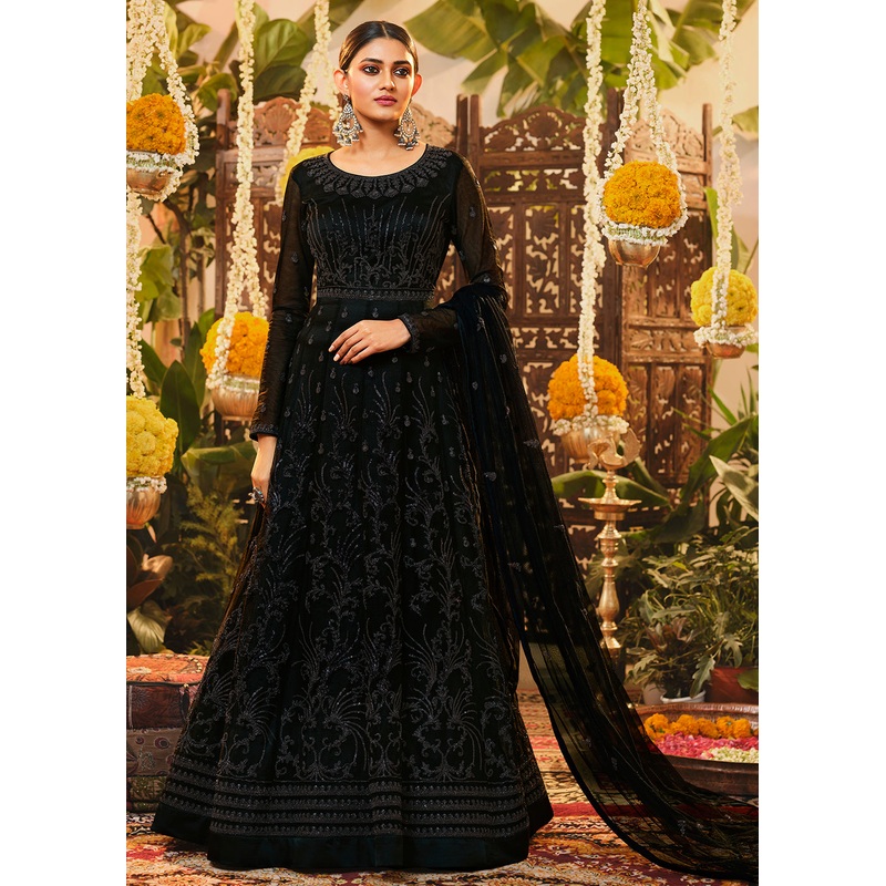 Beautiful Classy Black Embroidered Designer Floor Length Anarkali