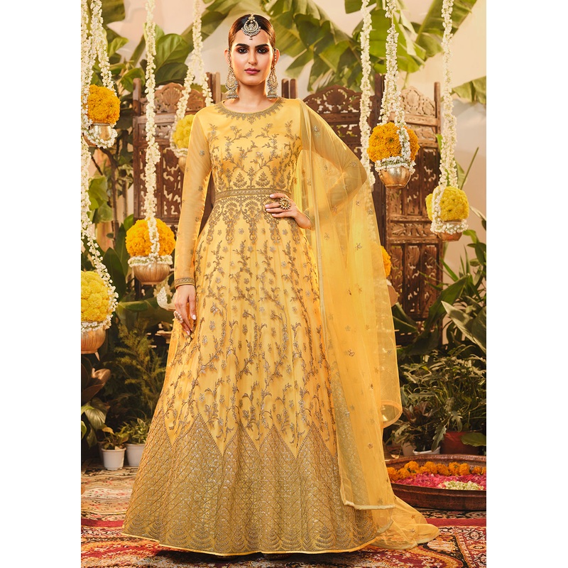 Beautiful Haldi Yellow Embroidered Designer Floor Length Anarkali