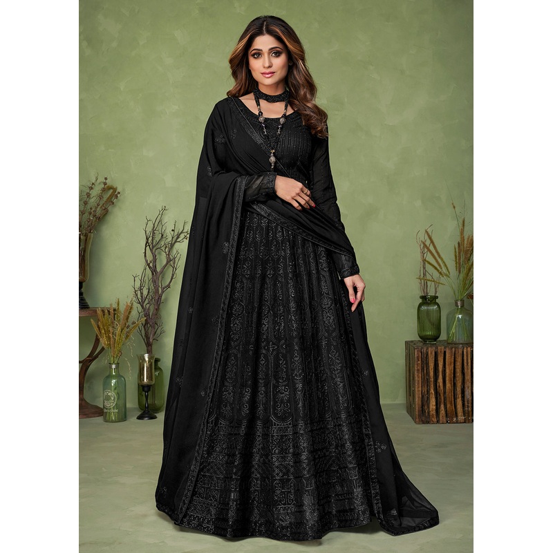Black Wedding Party Wear Shamita Shetty Anarkali