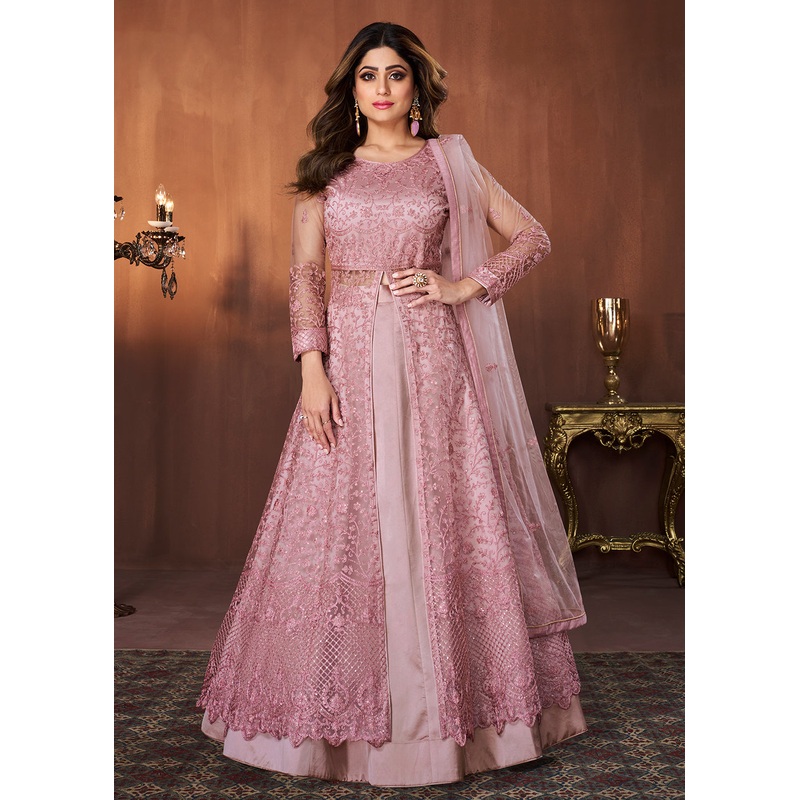 Blush Pink All Over Embroidered Shamita Shetty Gown
