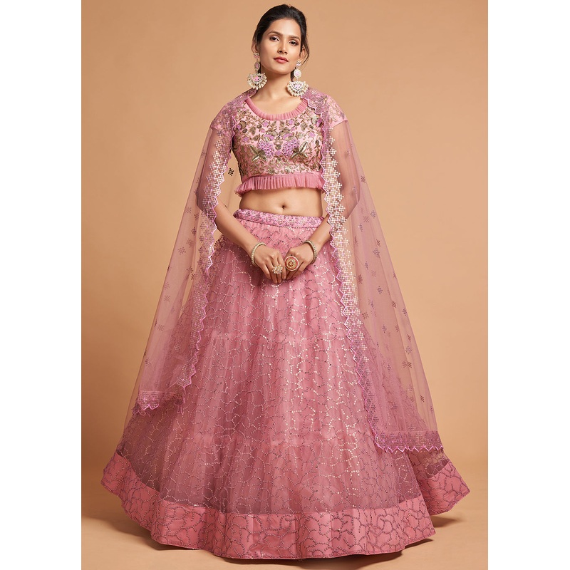 Blush Pink Stylish Embroidered A Line Lehenga Choli