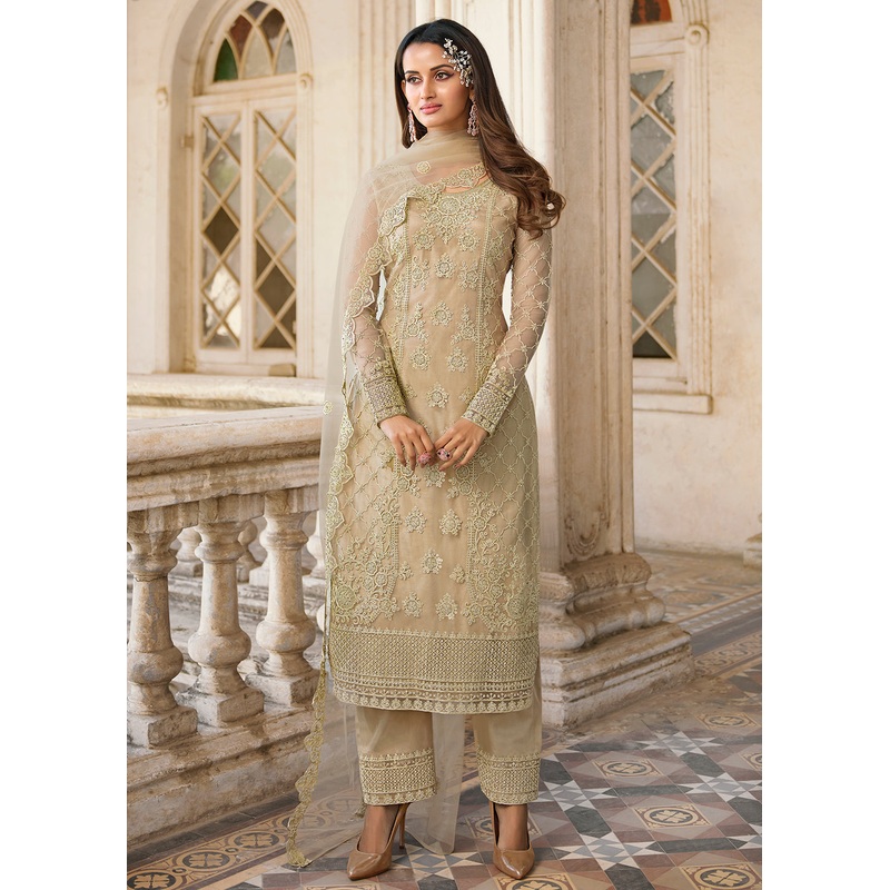 Cording Embroidered Beige Designer Salwar Kameez