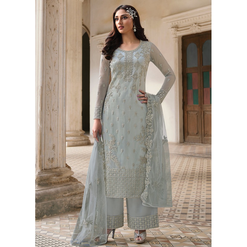 Cording Embroidered Grey Designer Salwar Kameez