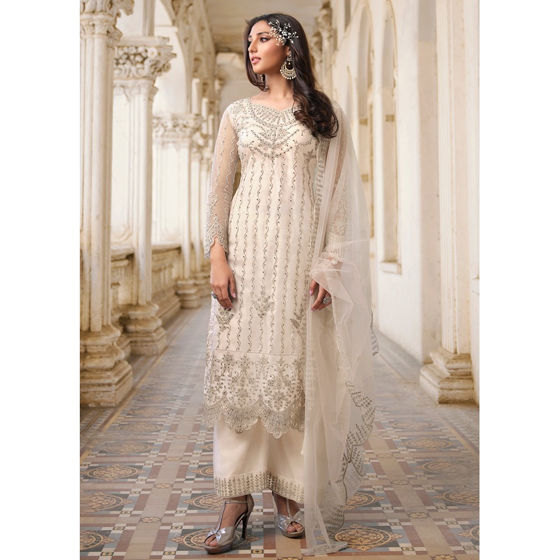 Cording Embroidered Off White Designer Salwar Kameez