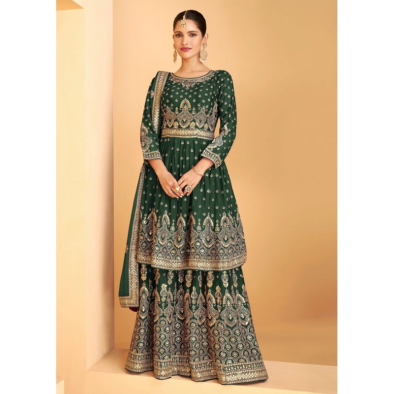 Designer Green Georgette Pakistani Style Sharara Suit