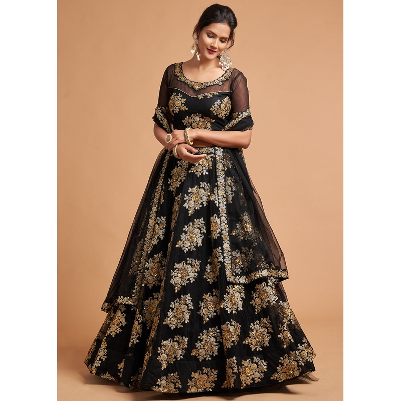 Fairytale Black Stylish Embroidered A Line Lehenga Choli