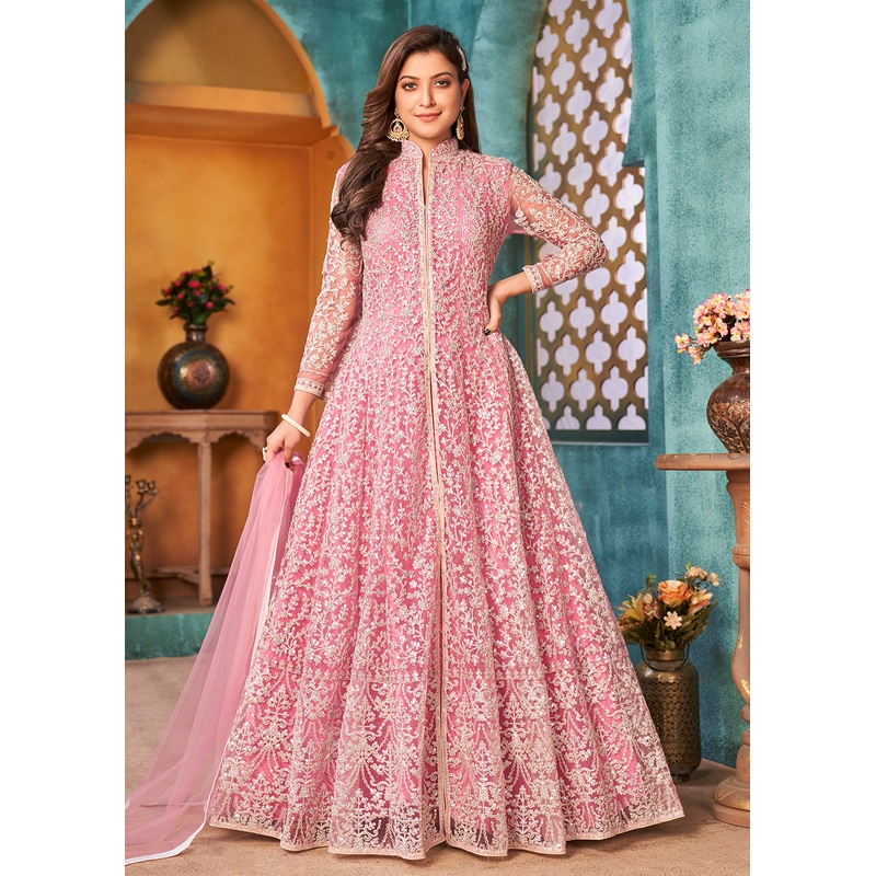 Front Slit Carnation Pink Wedding Wear Anarkali Suit