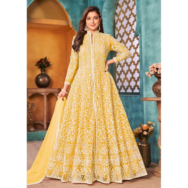 Front Slit Yellow Wedding Wear Anarkali Suit