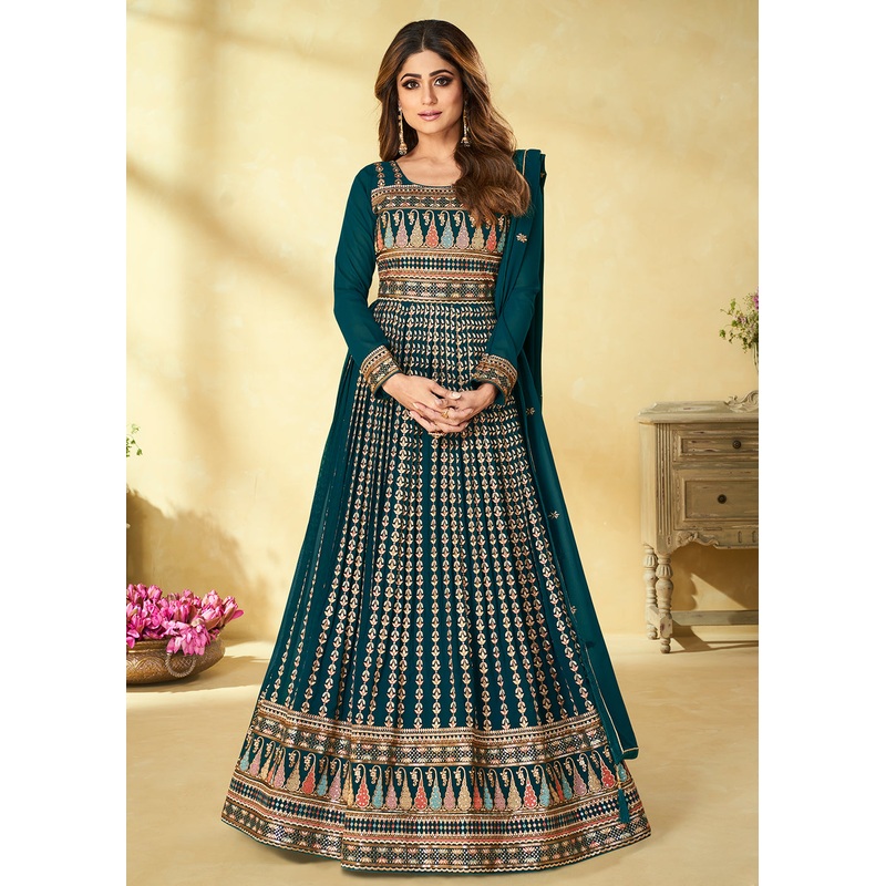 Function Wear Amazing Teal Blue Floor Length Anarkali