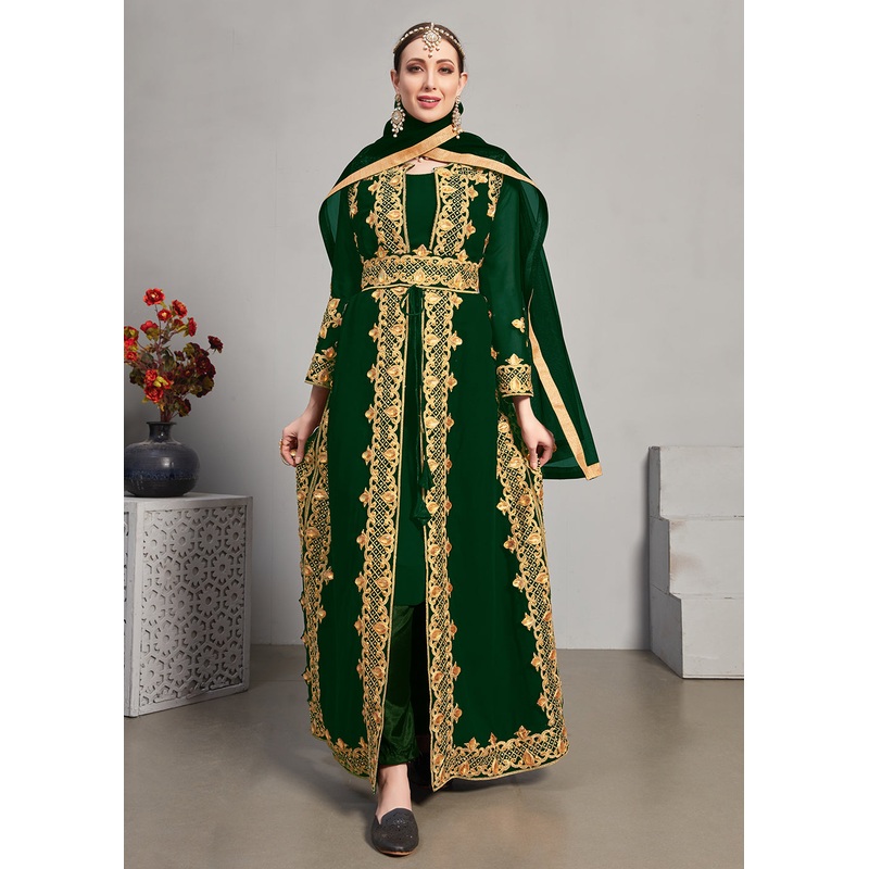 Green Pant Style Jacket Georgette Anarkali Suit