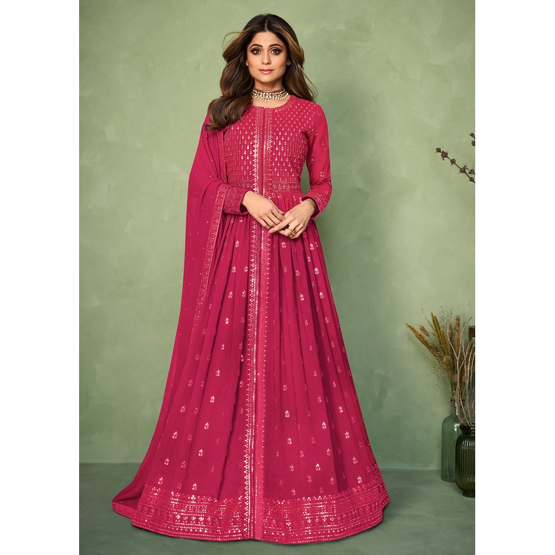 Hot Pink Skirt Style Bridesmaids Anarkali Dress
