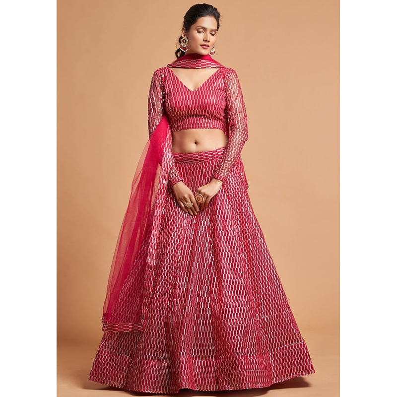 Hot Pink Stylish Embroidered A Line Lehenga Choli