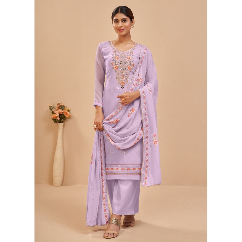 Lavender Beautifully Embroidered Elegant Salwar Kameez