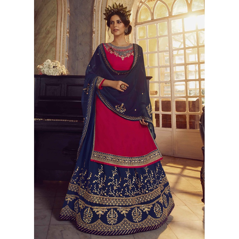 Pink & Blue Lehenga/Pant Style Trendy Suit