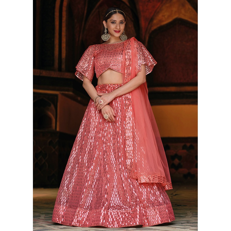 Pure Butterfly Net Pink Sequins Work Lehenga Choli