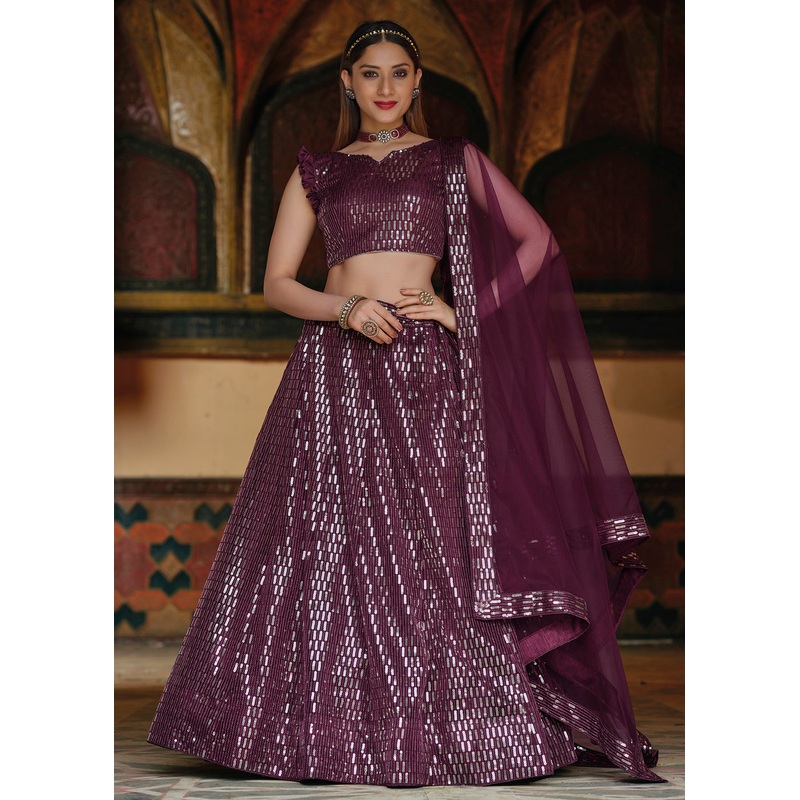 Pure Butterfly Net Purple Sequins Work Lehenga Choli