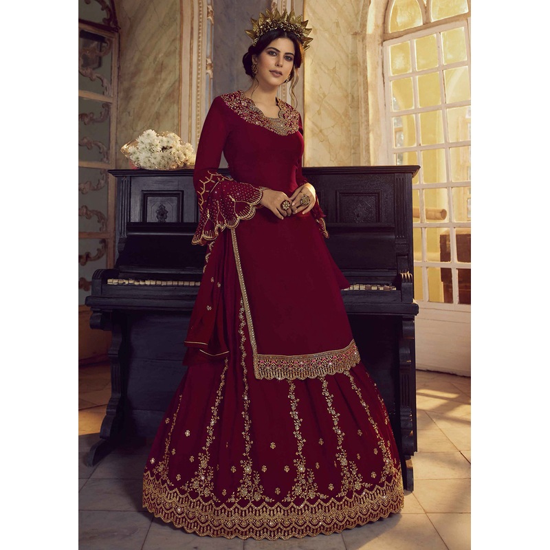 Rosewood Maroon Lehenga/Pant Style Trendy Suit