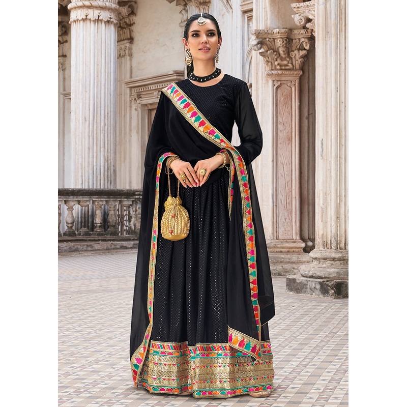 Sequins Embroidered Black Georgette Traditional Anarkali
