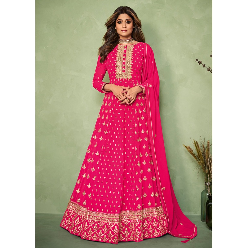Shamita Shetty Pink Long Floor Length Anarkali Suit