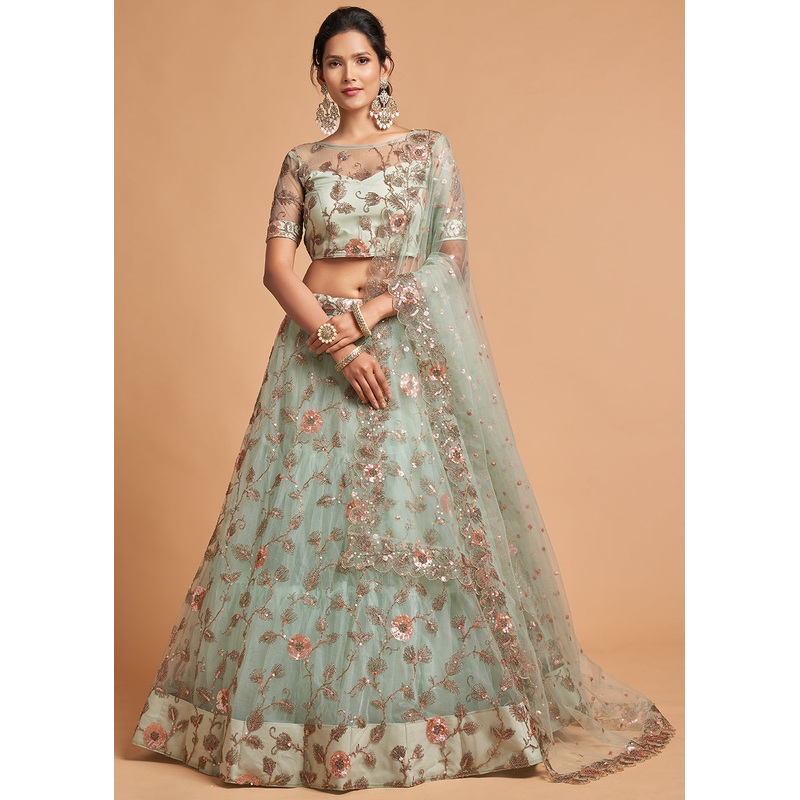 Sky Blue Stylish Embroidered A Line Lehenga Choli