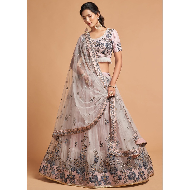 Soft Grey Stylish Embroidered A Line Lehenga Choli