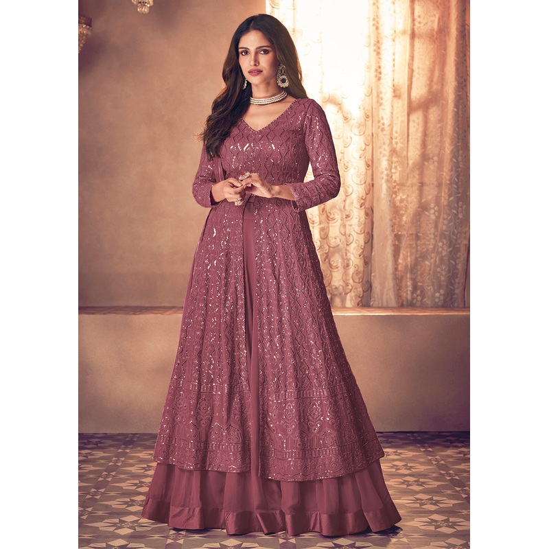Spectacular Mauve Floor Length Sequins Work Anarkali Suit